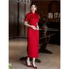 Red engagement cheongsam dress full open new Chinese retro elegant bridal wedding toast dress morning robe