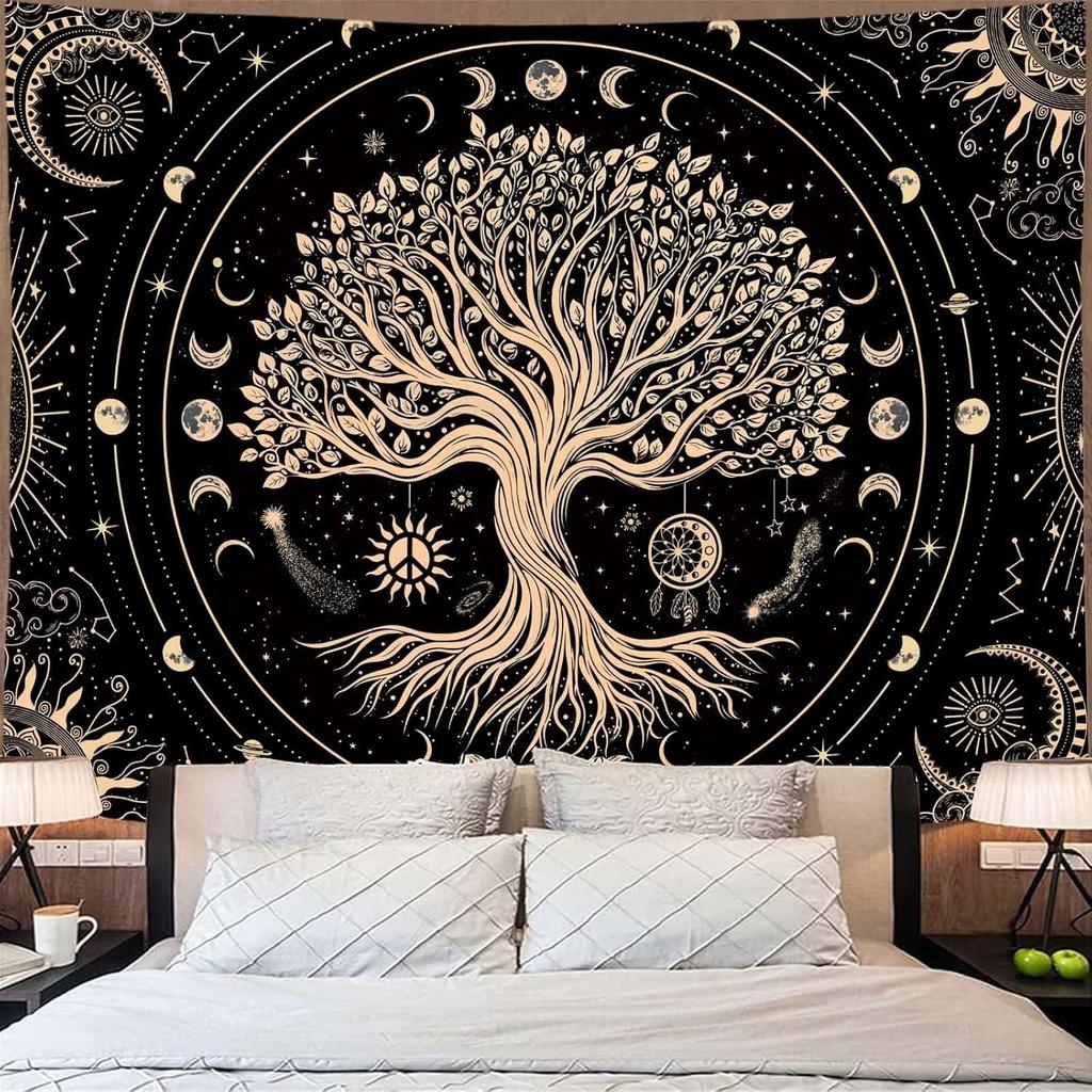 Sun and Moon Tapestry Used for Bedroom Hippies Bohemian Flower Plant Wall Tapestry Aesthetic Retro Galaxy Star Spirit Large Tape