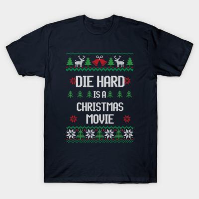 Asian Size Men Black Print T-shirt Die Hard Is A Christmas Movie No-Cut Heat Transfer Print Cotton Tshirt