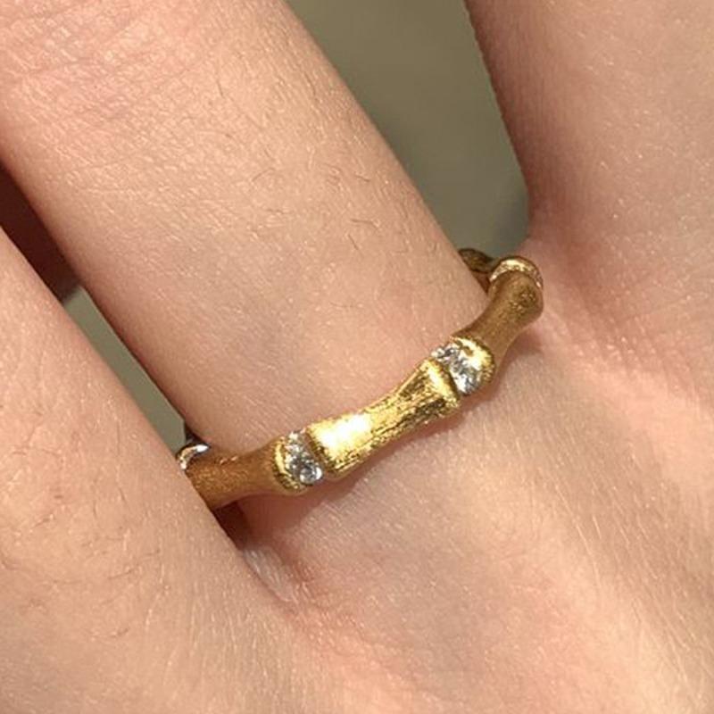 Classic brushed Female Ring antique gold craftsmanship diamonds bamboo-knots couple's rings for women party jewelry gift