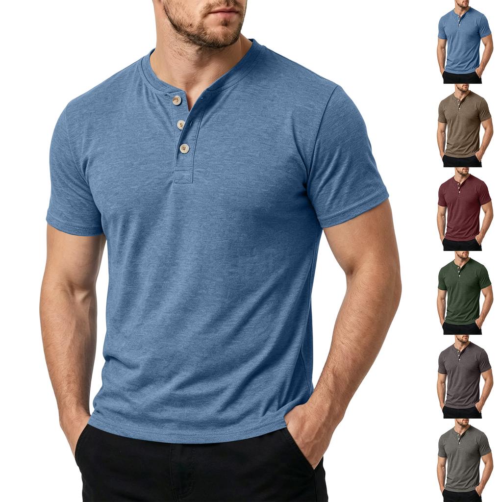 Men Short Sleeve Henley Shirt Casual Lightweight Breathable Top Button Front Soft Knit Pullover Tee for Everyday Wear