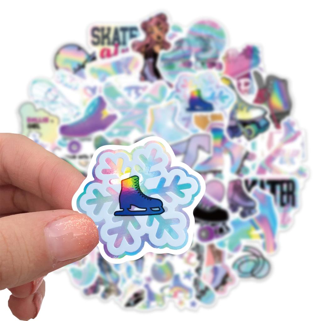 50 Cartoon Laser Skating Girl Stickers Decorate Suitcase Notebook Waterproof Removable Stickers