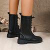 Botas de Invierno de Estilo Nuevo Europeo y Americano de Piel Genuina Suave Estilo Británico con Suela Gruesa con Cordones para Mujer