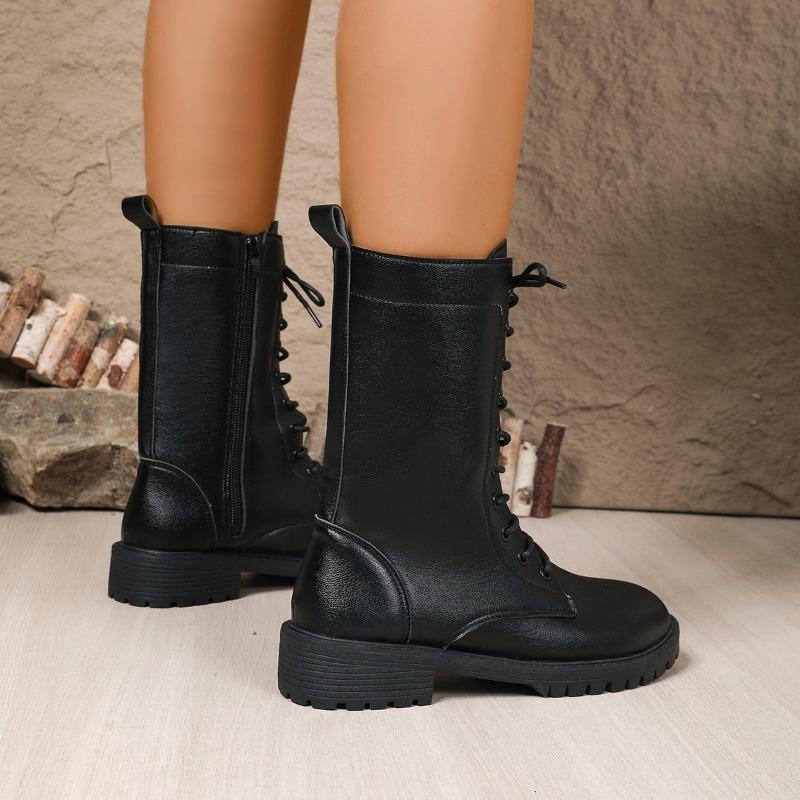 Botas de Invierno de Estilo Nuevo Europeo y Americano de Piel Genuina Suave Estilo Británico con Suela Gruesa con Cordones para Mujer