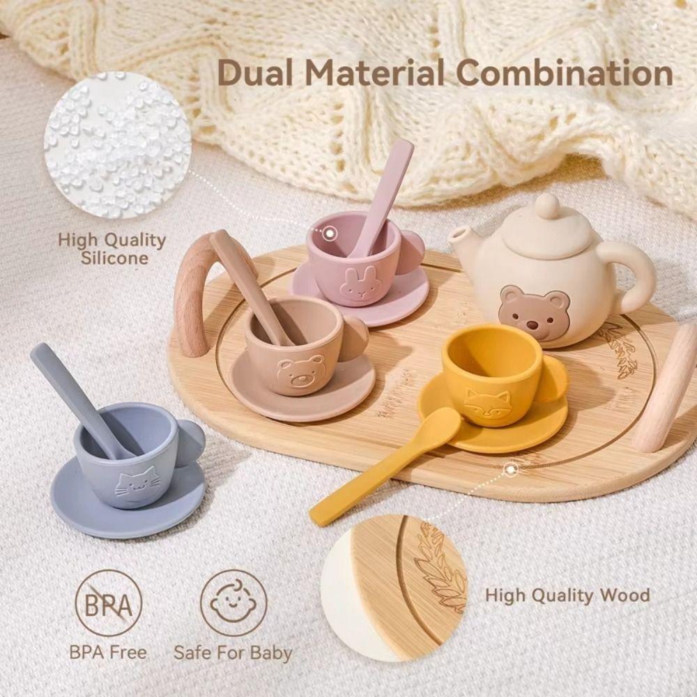 Little Bear Silicone Afternoon Tea Set Early Educational Tea Set Play Toy  Toddlers Girls Boys