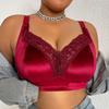 Plus Size Bra Glossy Sheer Lace Trim Wireless Thin Cup No‑Padding Minimizer Lingerie for Large Bust