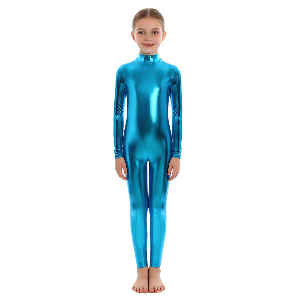 Barn Unisex Performance Jumpsuit Metallic Glansig, Långärmad Halsringad Helkroppsdräkt För Halloween & Dansrollspel