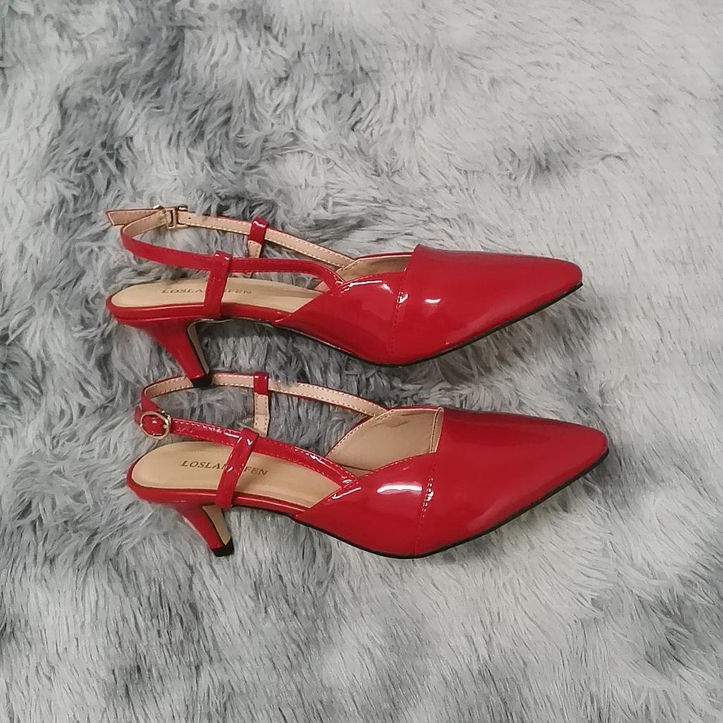 Women Sandals Summer Pointed Toes High Heels Sexy 5cm Low Heels Casual Back Strap Pumps Red Dance Wedding Shoes Large Size