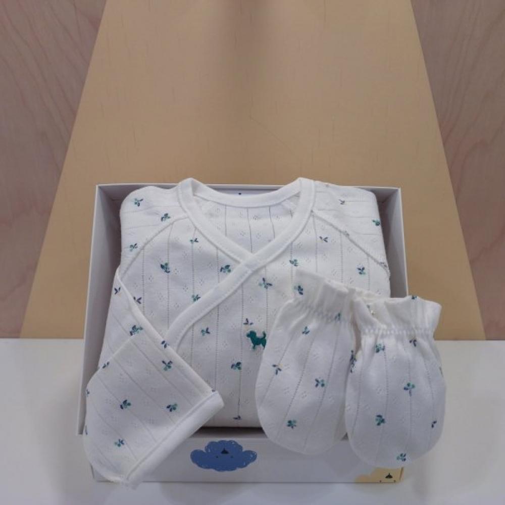 Bluedog Baby Gift Set  Leaf Flower Baby Bodysuit And Mittens 46170 000 02+46170 008 03 minted/Newborn60