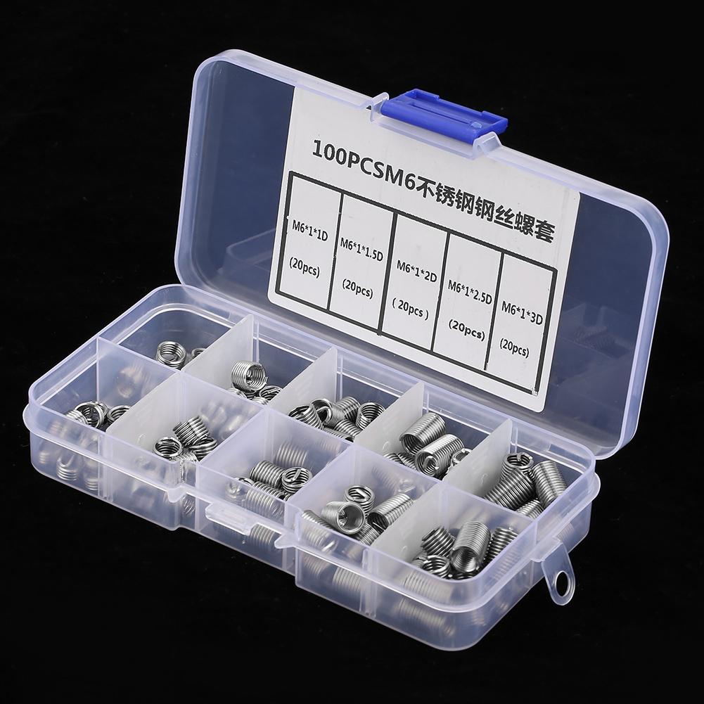 100pcs M6 Stainless Steel Coiled Wire Helical Screw Thread Inserts Set