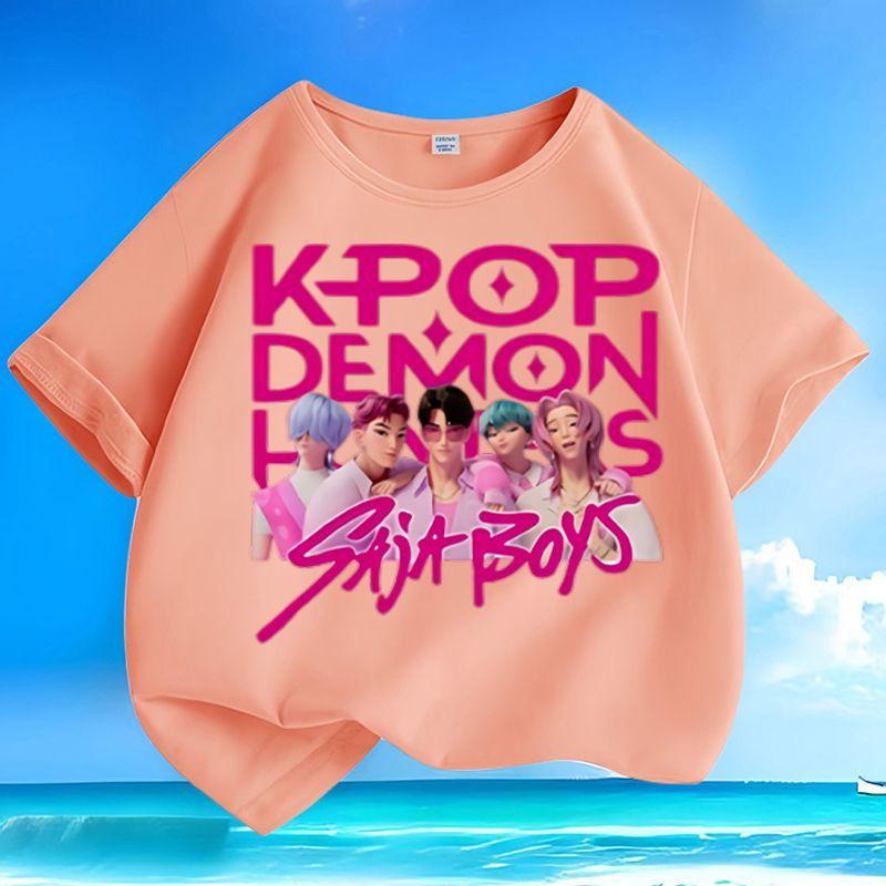 Boys and Girls' Fashionable Demon-hunting Girl Group SAJABOYS Boys' Group Shirt, Summer Children's Loose Pure Cotton T-shirt