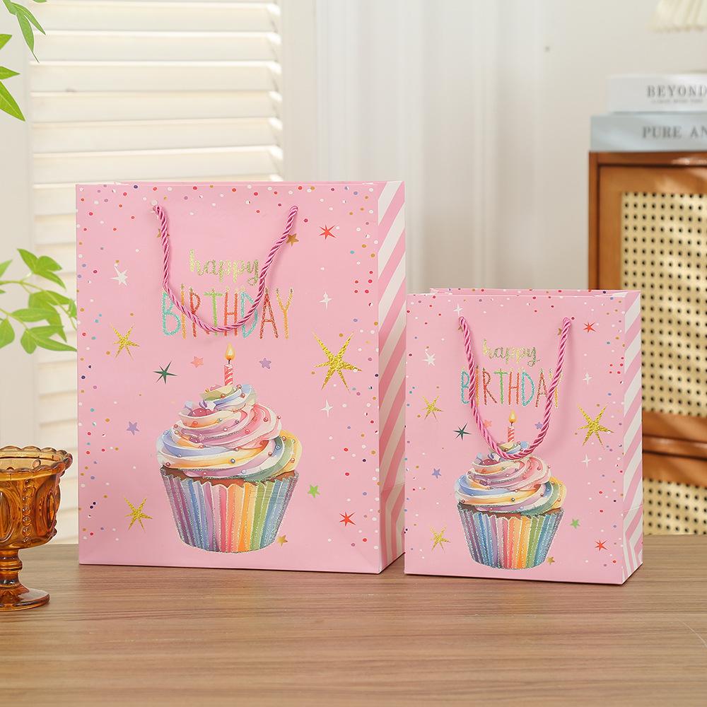20pcs Gold Foil Party Gift Bags Paper Packaging Bags with Handles for Kids Birthday Party Cake Candy Dessert Gifts