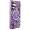 Guess Glitter Flowers Triangle Buttons Magsafe Case For Samsung Galaxy S25 Ultra Purple