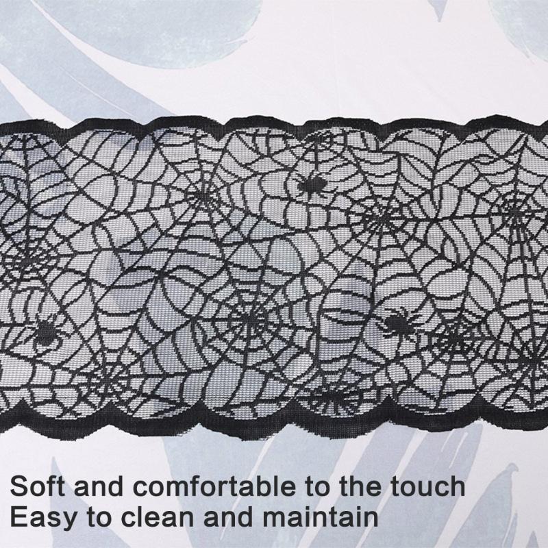 Spooky Halloween Table Cover, Polyester Cobweb Laces Table Runner Party Decoration Cloth for Haunted Environment