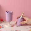 Pen Holder for Desk, Plastic Tulip Pen Holder Girl Small Makeup Box Cute Stationery Organizer Pencil Stand Case Pencil Cups Desktop Decoration Pencil