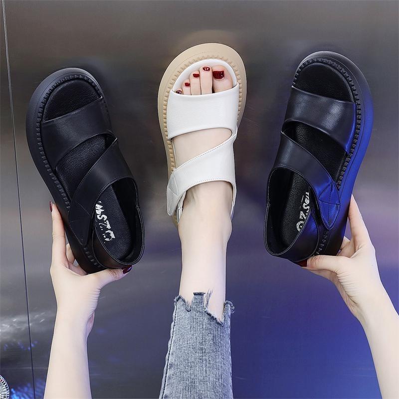 Sandalias Romanas de Cuero Genuino Suave para Mujer, Nuevas, Suela Gruesa Tipo Muffin, Suela Fina Casual Suave, Zapatos Fragantes para la Playa