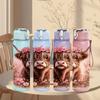 1PC Flower Crown Highland Cow Print 750ml Color Plastic Sports Water Bottle Leakproof Flip Straw Lid Suitable for Sports Office Home Use