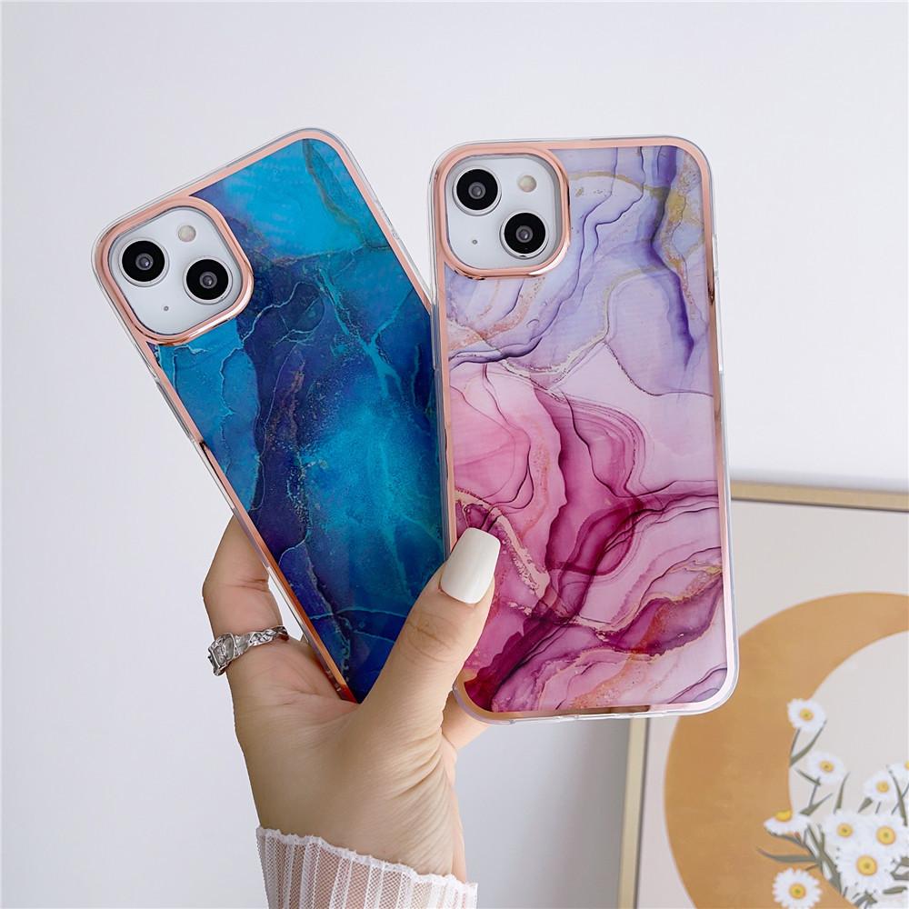 Applicable To IPhone16 Electroplated Marble Pattern Mobile Phone Case Apple 15/14promax Ink Color 13pro Cross-border