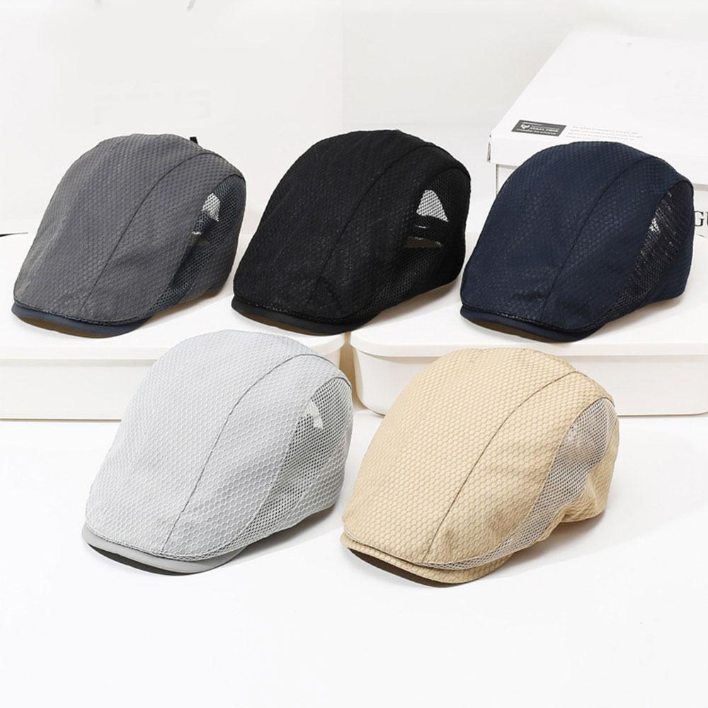 Summer Mesh breathable Newsboy Caps Solid Color Beret Hats Retro men and women Sun Protection Peaked Hat Adjustable ivy Flat Cap