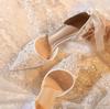 Fashion French Style White Wedding Shoes Small Luxury Feeling Baotou Sandals Female Summer Lace Mesh Hollow High Heel Bride Single Shoes