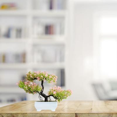 1 ks umělých malých bonsajových květin s designovým květináčem | Realistický vzhled - Bez údržby | Květináč pro domácí dekoraci, nový