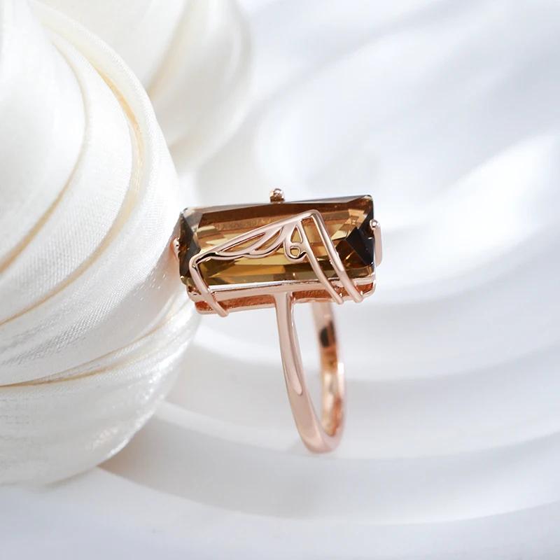 Hollow Inlay Square Light Tea Color Zircon Large Rings Elegant Geometric Jewelry Women Rings Accessories