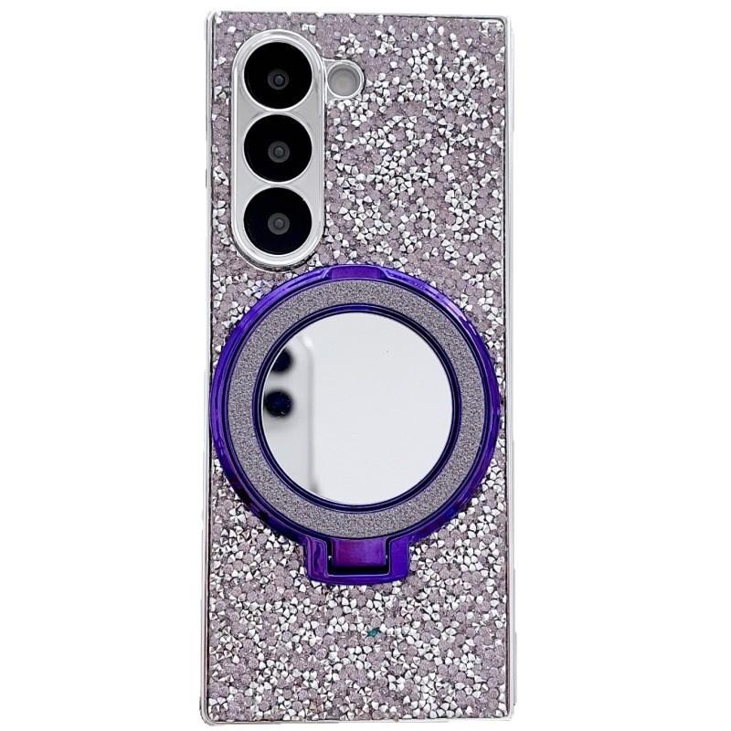 Applicable to Samsung Zfold7 mobile phone case folding screen Galaxy z fold5 protective case makeup mirror holder glitter
