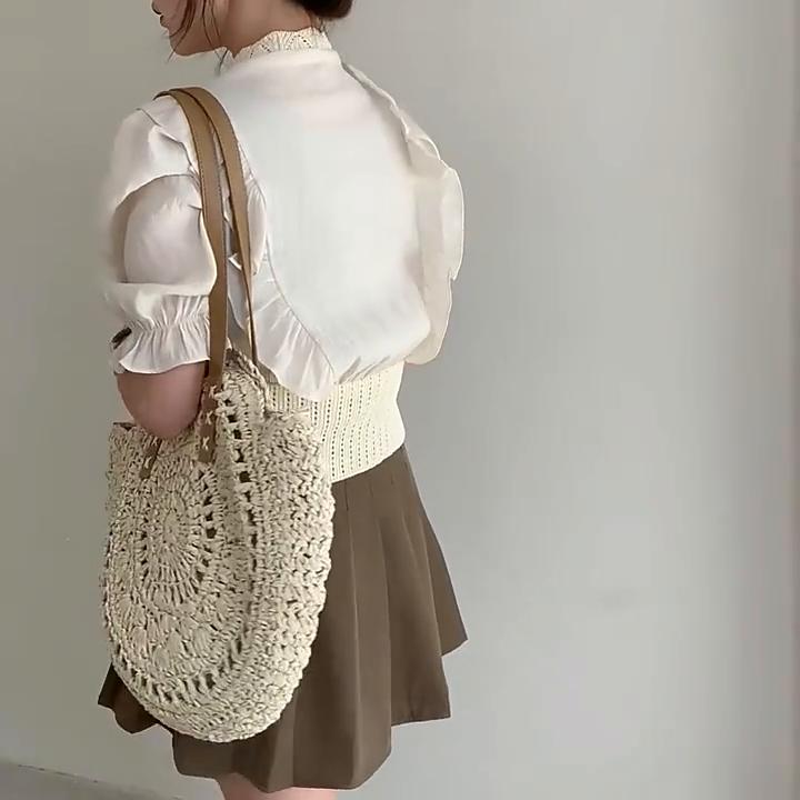 Summer Round Straw Bag For Women Vacation Woven Beach Bag Large Capacity Shoulder Bag Simple Shopping Handbag Tote Sac 40*42cm