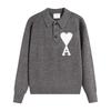 Maglione Unisex in Maglia con Collo a Polo Multicolore con Ricamo a Cuore e A Pullover Casual con Bottoni per Uomo Donna