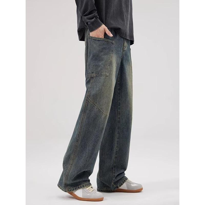 JYL Unisex Cargo Pants American Winter New Pocket Wide-Leg HipHop Street Denim Pants