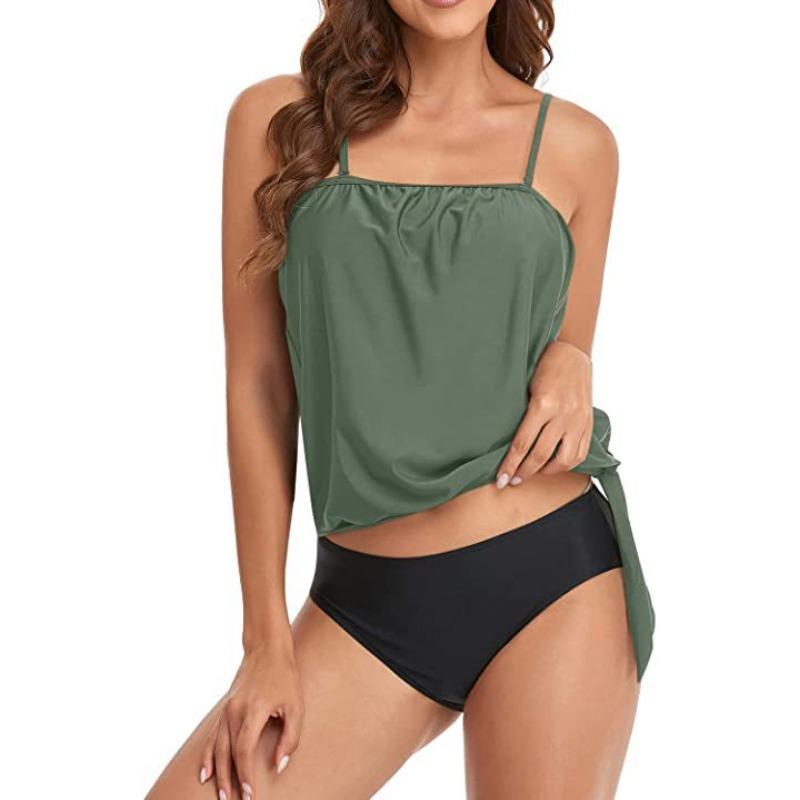 New European and American Swimsuit Showing Thin Gathering Tube Top Suspender Dual-purpose European and American Split Sexy Swimsuit S