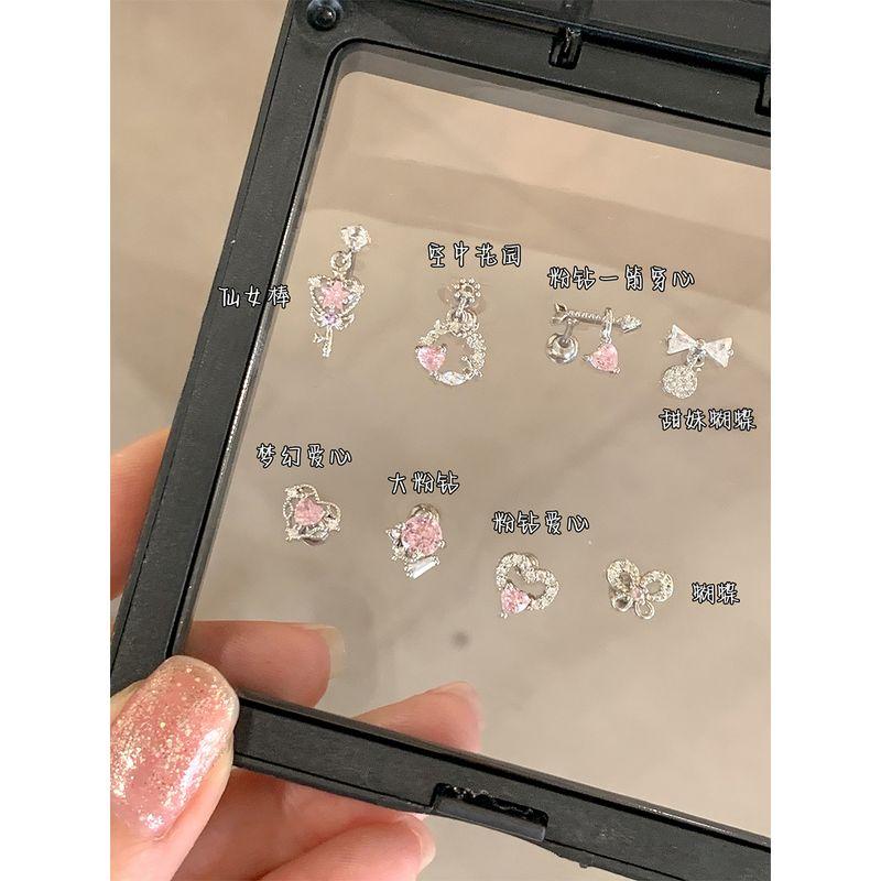 

Dudu Couple Y2g Titanium Steel Niche Style Ear Bone Stud Pink diamond Heart-medical titanium steel