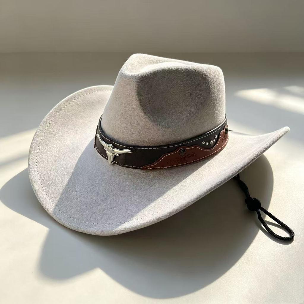 Popular Western Cowboy Hat Men's and Women's Retro Ethnic Style Big-brimmed Knight Hat Suede Cowboy Hat