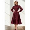 2026 Spring Summer Beaded Lace Patchwork Dress for Women Stand Collar Long Sleeve High Waist Belt Casual Vestidos Pleated Y2k