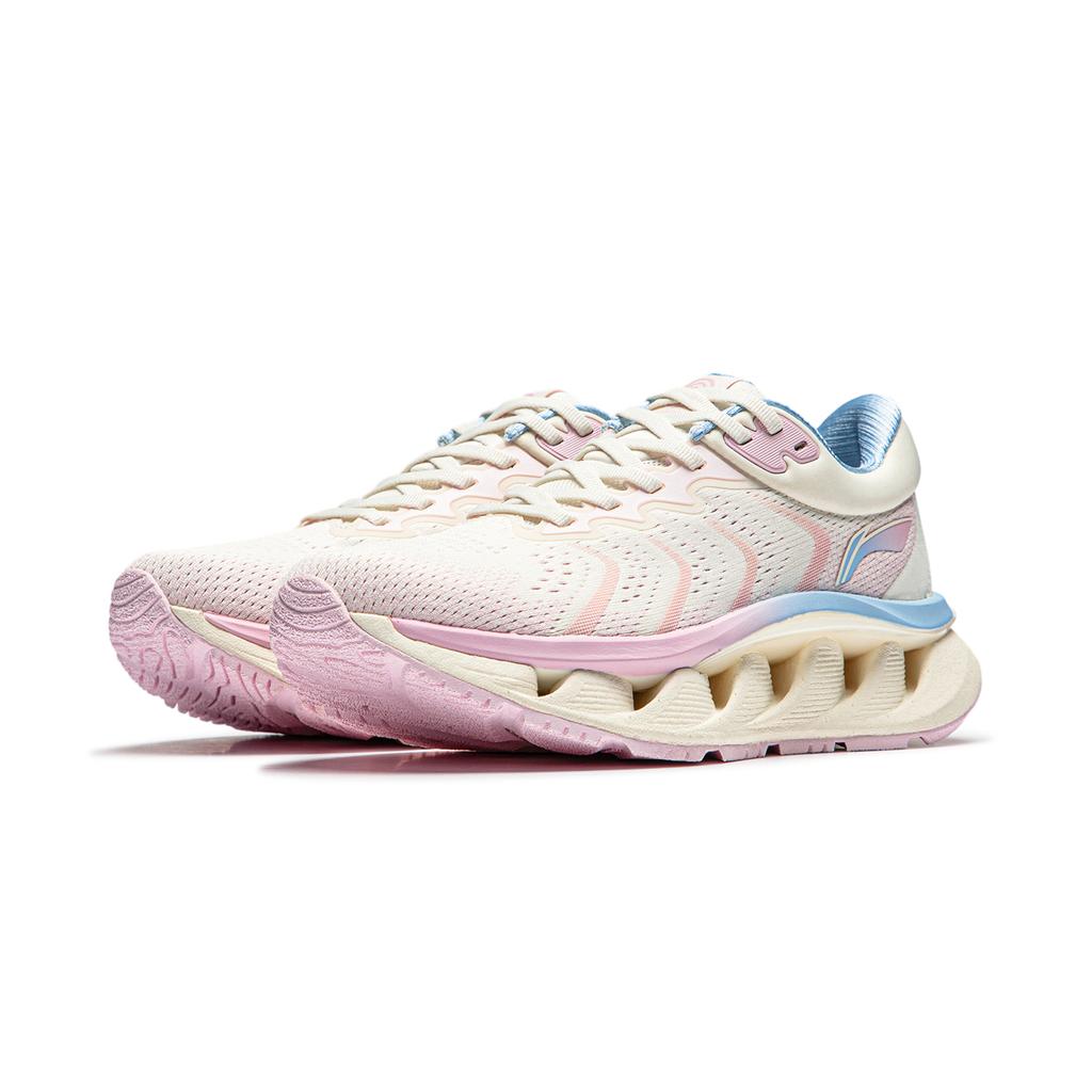 Li Ning Arc CRC Shock Absorbing Wear Resistant Non Slip Low Top Running Shoes Women Running Shoes Beige Pink AZGU006-6