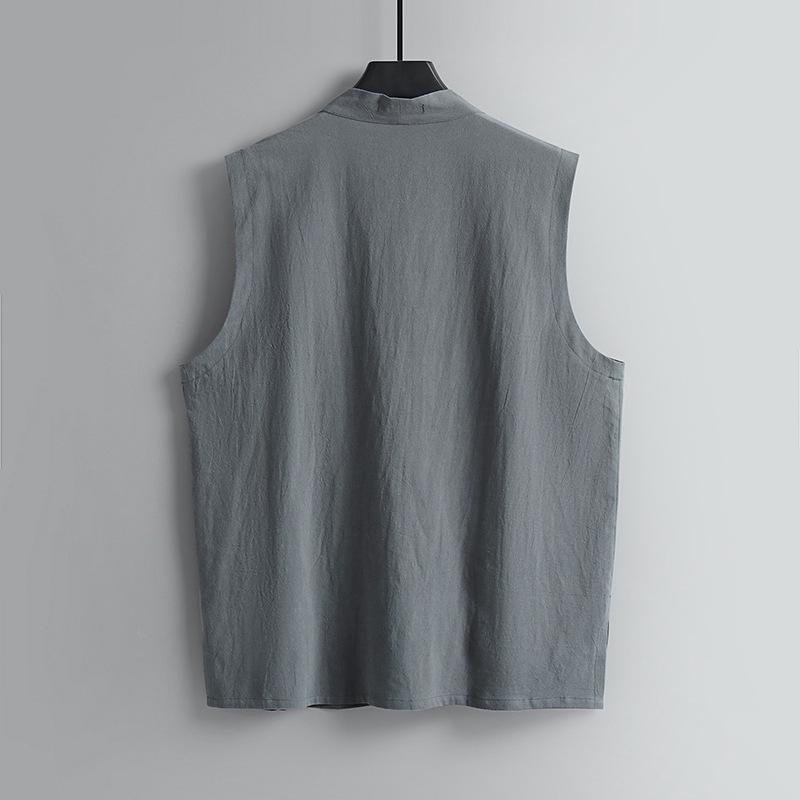 Men's Sleeveless Summer Linen Vest - Chinese Style Retro Tang Suit Waistcoat with Frog Button