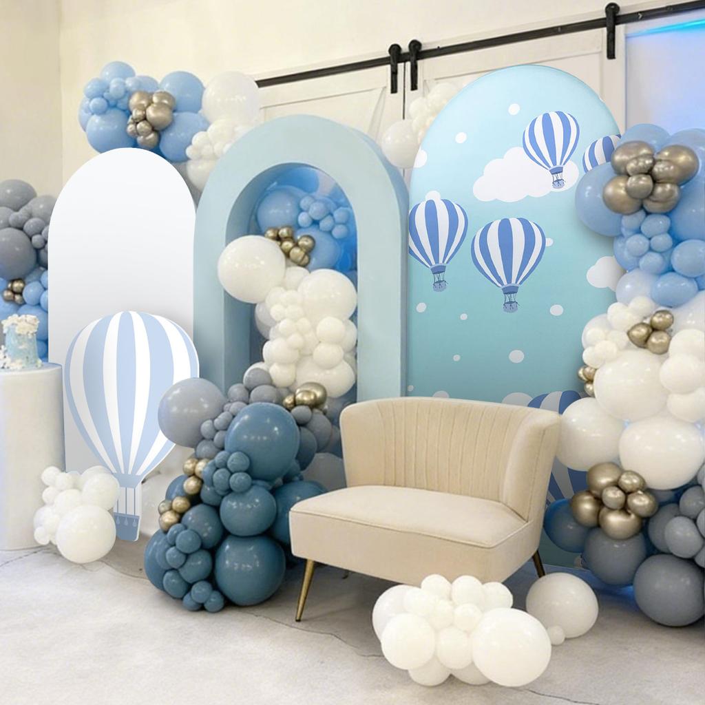 3.28ftx6.56ft Blue Hot Balloons Arch Stand Covers for Parties Supplies Sky Clouds Arched Stretchy Fabric Cover  Birthday Party