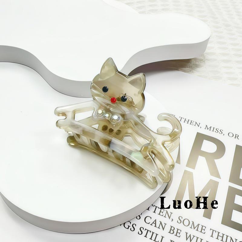 Korean Style Cute Cartoon Animal Acetate Rhinestone Cat Claw Hair Clip