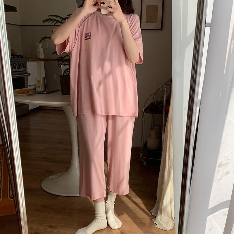 Casual Pajamas Womens Cute Pajama Sets Autumn Winter Short Sleeves Calf-length Pants Modal Ladies Pyjamas Soft Pijamas Pullover