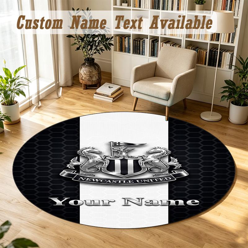 Round Rug Custom NameNewcastle United FC Pattern Non Slip Carpet Home Floor Decor