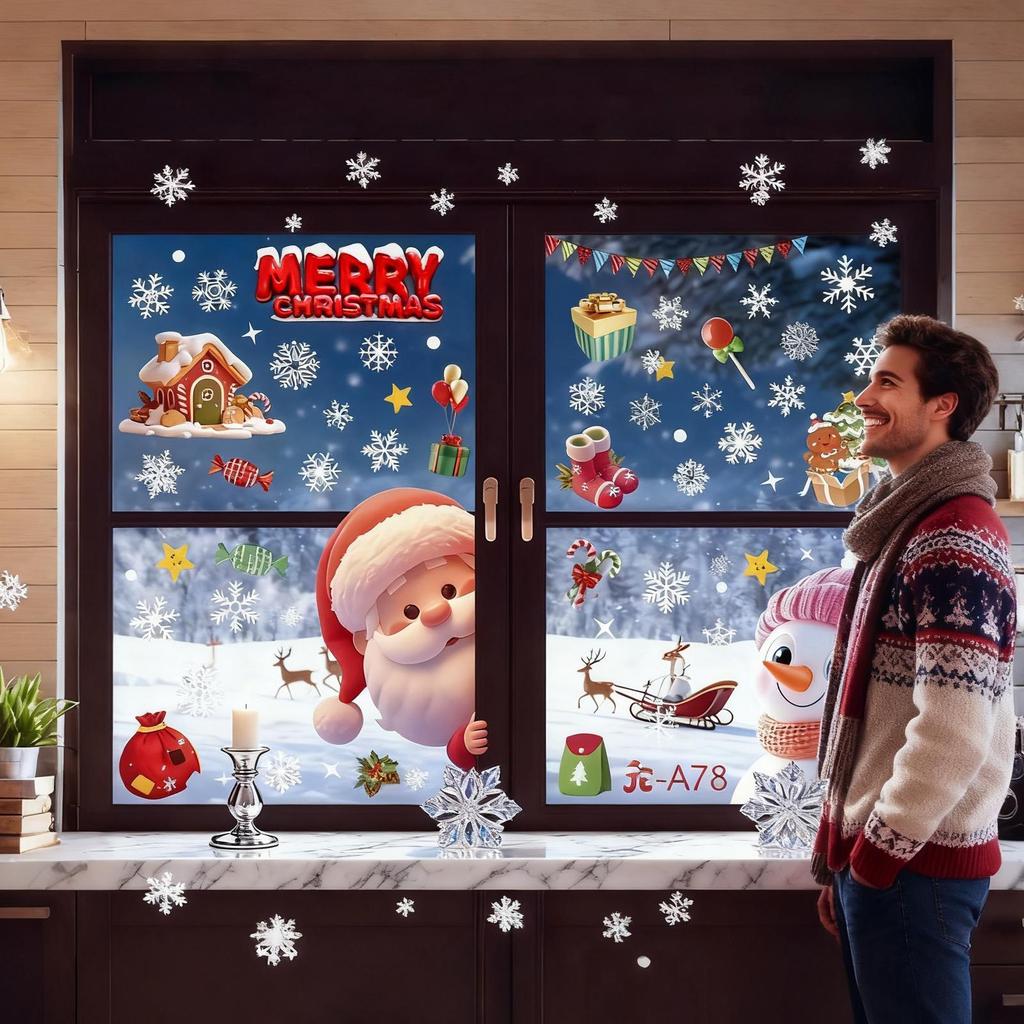4 Christmas window stickers Self Adhesive Home Decor Holiday Window Clings colorful Christmas window stickers for Glass