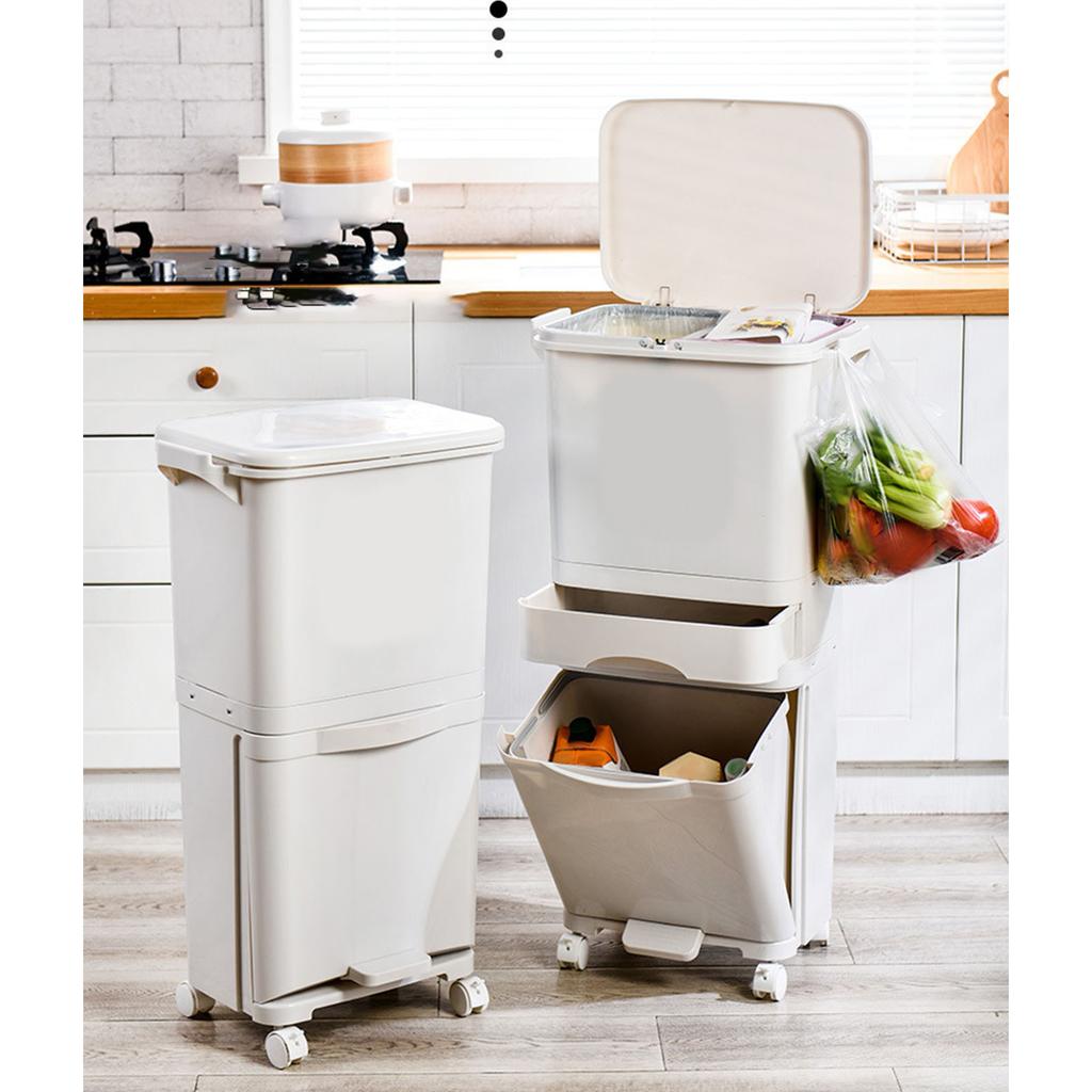 Dry Wet Sorting Garbage Cans Large Capacity Movable Heightened Dry Wet Classification Trash Can for
