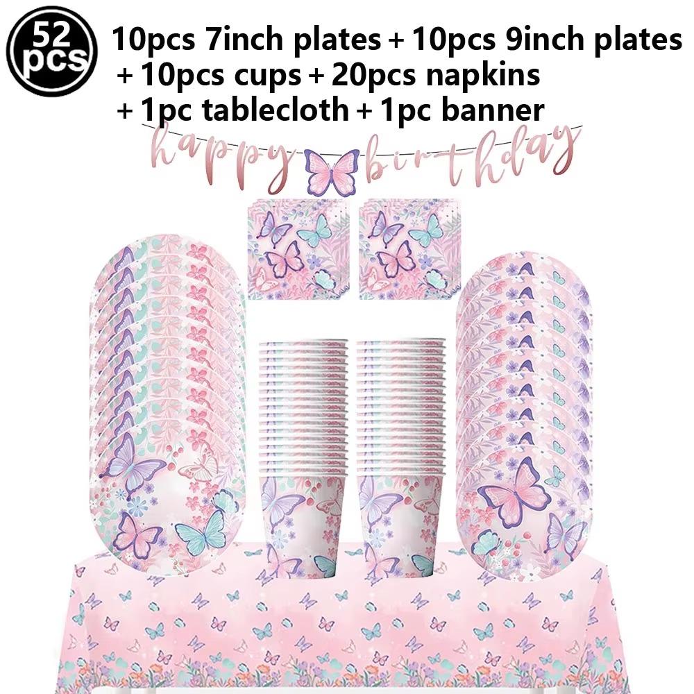 Butterfly Birthday Party Decoration Disposable Party Plates Cup Napkin Tablecloth Butterfly Knìfe Birthday Decoration Baby Showe