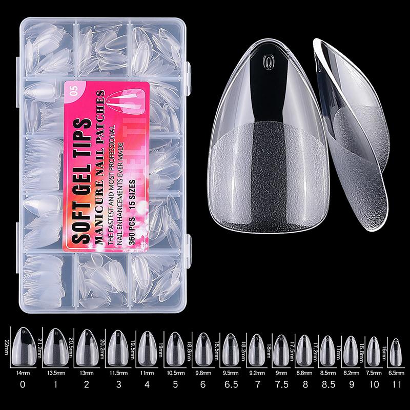 360Pcs/Box Fake Nails Transparent Frosted French Almond Acrylic Water Drop False Nail Tips For Extension Tip Manicure Tool