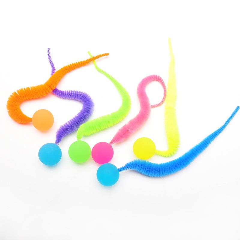 Cat Interactive Toys Cute Worm-Shaped Cat Elastic Ball Tail-equipped Cat Teasing Indoor Cat Worm Caterpillar Elastic Toy