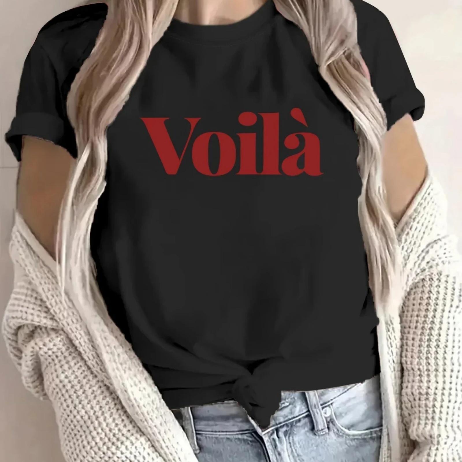 

2025 Summer Series Women s Casual Short Sleeve T-shirt French Phrase and Letter Printed Round Neck Pullover Cute T-shirt XXXXXL чорний