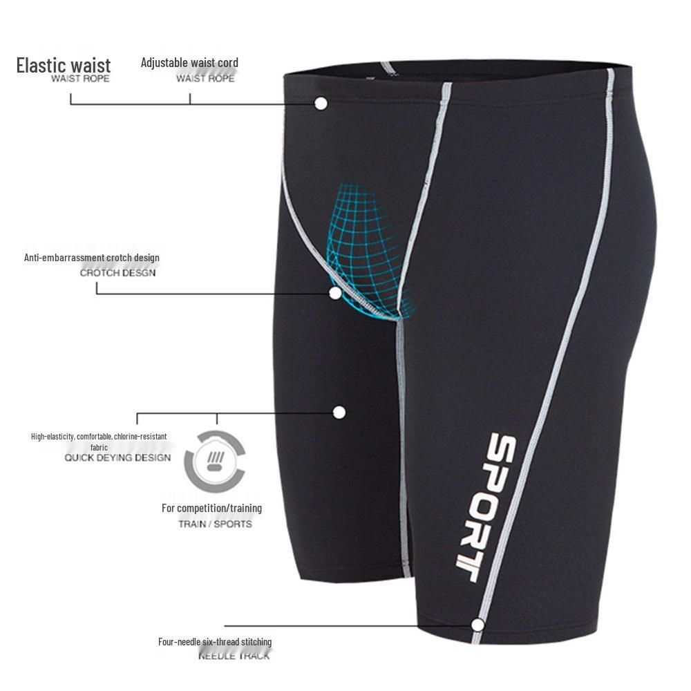 Men s Chlorine-Resistant Mid-Leg Swim Trunks – Long-Lasting & Anti-Embarrassment for Pool & Competition Use 4XL синий