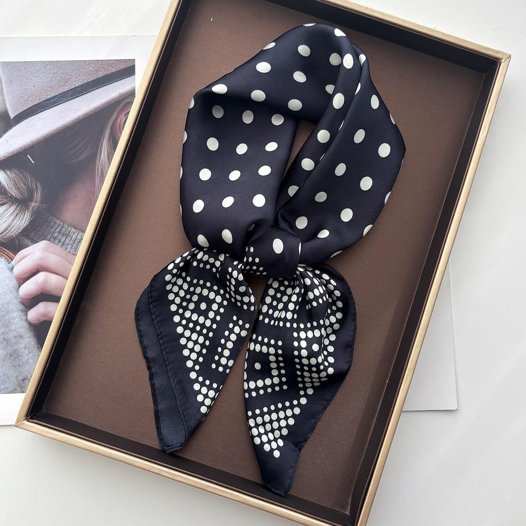 Lady Dot Print Scarf Silk Feeling Square Neckerchief Bandana Women Shawl Scarves Wrap Head Kerchief Hair Band Ties