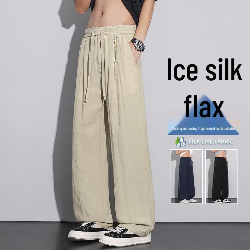 VUUG Men s Ice Silk Linen Blend Straight-Leg Casual Pants L