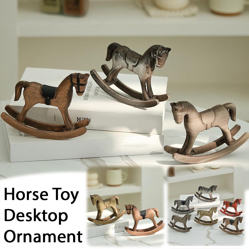 Nordic Retro Wooden Rocking Horse Ornament Desk Decor Horse Adornment Kids Decor Christmas Rocking Art Gift Balance Miniatu G7H1